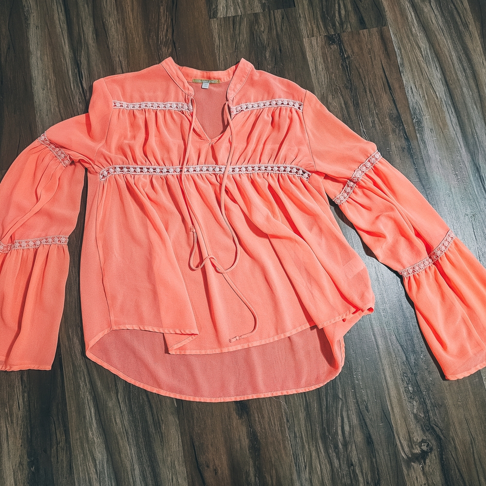 Gianni Bini Vibrant Coral Blouse with Embroidery